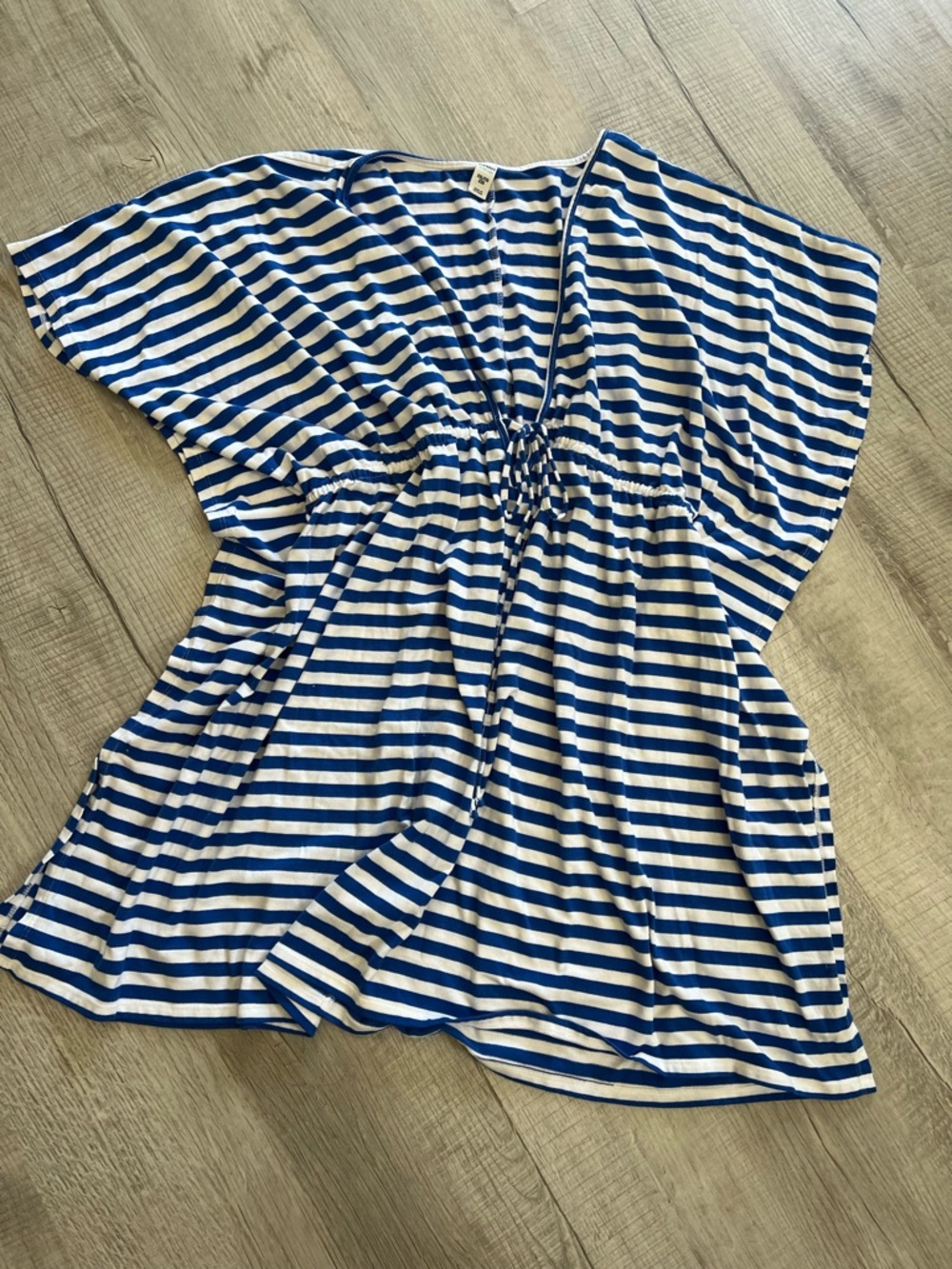 Blue and White Striped V-Neck Swim coverup